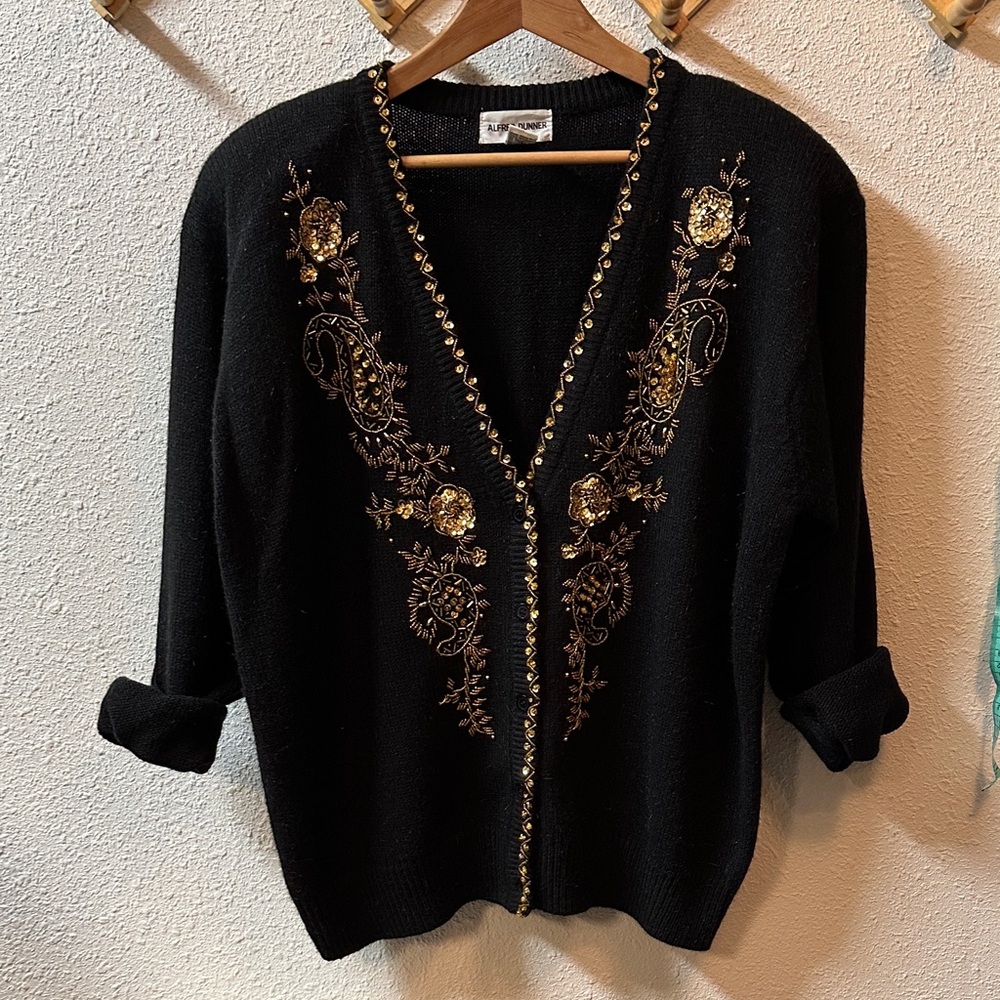 VTG Black Cardigan w/ Gold Embroidery sequin details